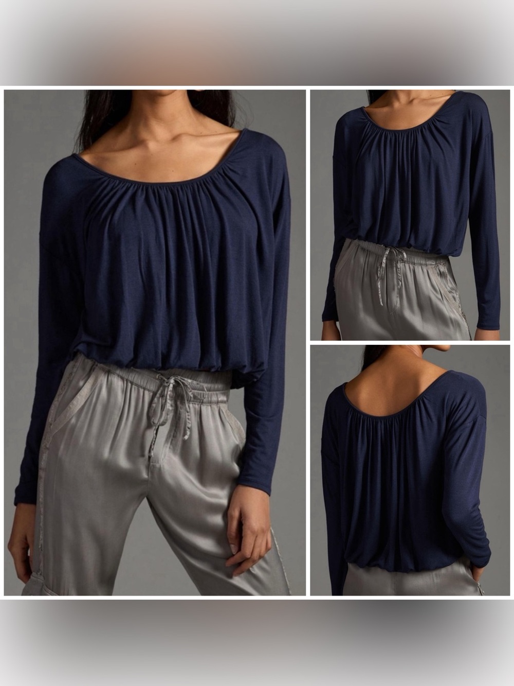 NWOT Anthropologie Maeve Long-Sleeve Bubble Top - navy blue - XSP, S, M, L, XL